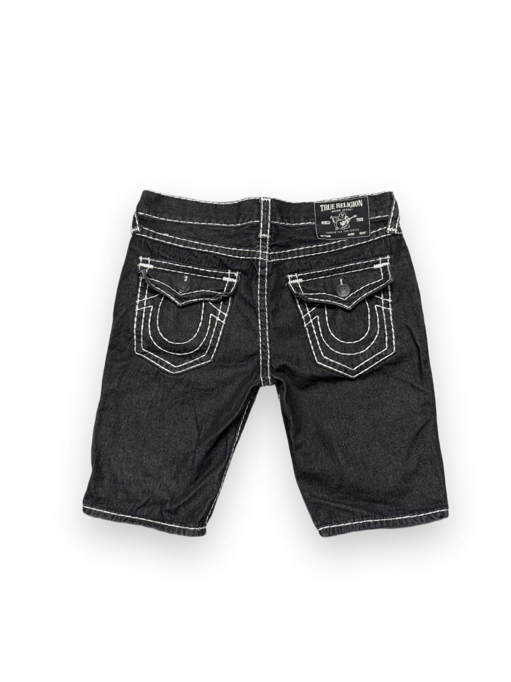 True Religion Rocco relaxed skinny jean shorts black denim mens 34 contrast